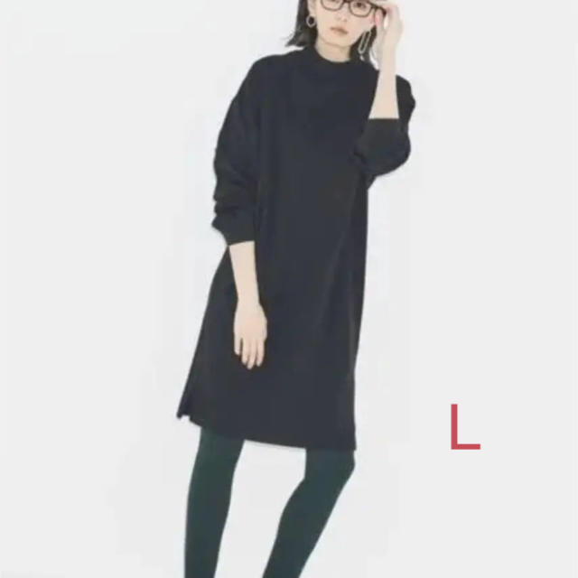 UNIQLO(ユニクロ)のUNIQLO  モックネックT  ワンピース  L   黒 レディースのワンピース(ロングワンピース/マキシワンピース)の商品写真