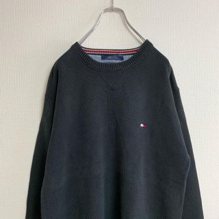 トミーヒルフィガー(TOMMY HILFIGER)の90年代 TOMMY HILFIGER コットンニット ロゴ セーター ブラック(ニット/セーター)