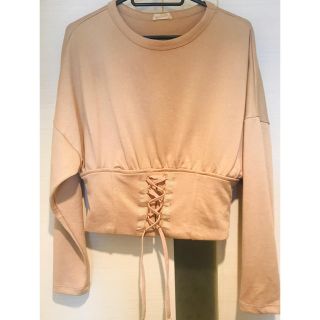 ザラ(ZARA)のZARA☆レースアップ トップス コルセット ピンクベージュ(カットソー(長袖/七分))