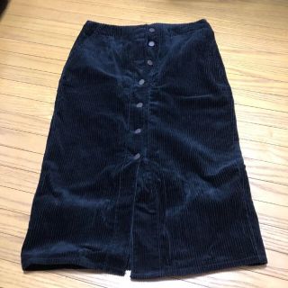 ジーユー(GU)のお値下げ　GU コーデュロイスカート　ブラック(ひざ丈スカート)