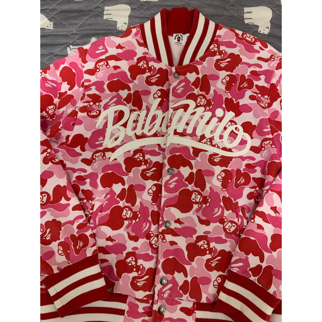 A BATHING APE(アベイシングエイプ)の激安Sサイズ！ BAPE ABCカモ&マイロスウェットスタジャン　ピンクカモ メンズのジャケット/アウター(スタジャン)の商品写真