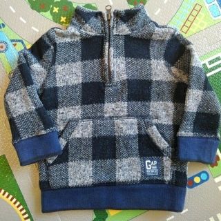 ベビーギャップ(babyGAP)の裏起毛ネイビー×グレーチェックニット(ニット/セーター)