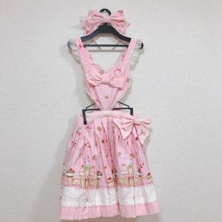 アンジェリックプリティー(Angelic Pretty)のAngelic Pretty お菓子の国エプロン風スカート、カチューシャセット(ひざ丈スカート)