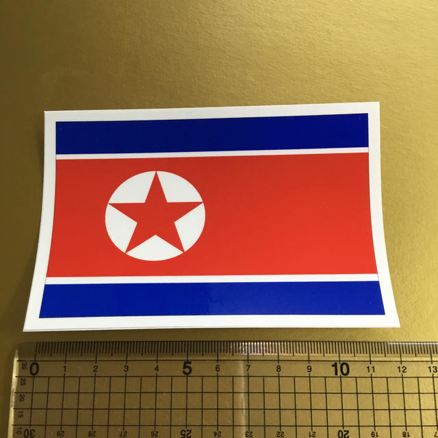 北朝鮮国旗　B品 訳ありMサイズ■国旗ステッカー(シール) M 8x12cm■ スポーツ/アウトドアのスポーツ/アウトドア その他(その他)の商品写真