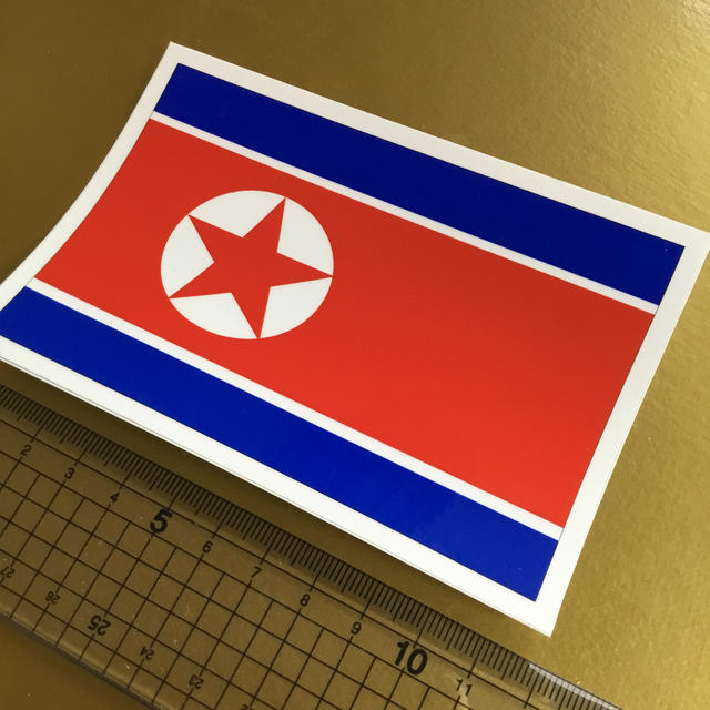 北朝鮮国旗　B品 訳ありMサイズ■国旗ステッカー(シール) M 8x12cm■ スポーツ/アウトドアのスポーツ/アウトドア その他(その他)の商品写真