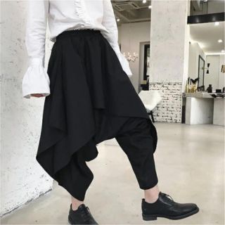 ♦unisex♦ 巻きスカート付き レイヤード ワイドパンツ(サルエルパンツ)