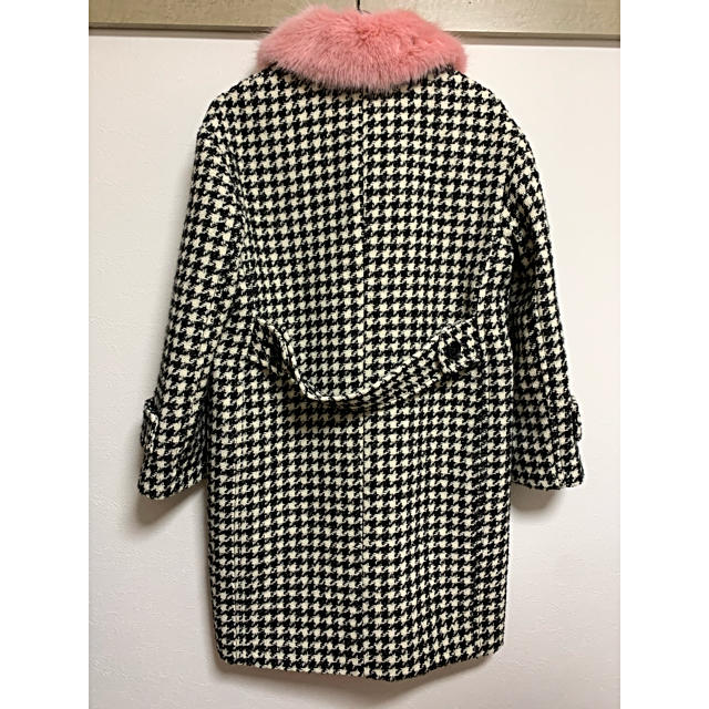 【美品】katespade 千鳥格子×ピンクファーコート 110cm