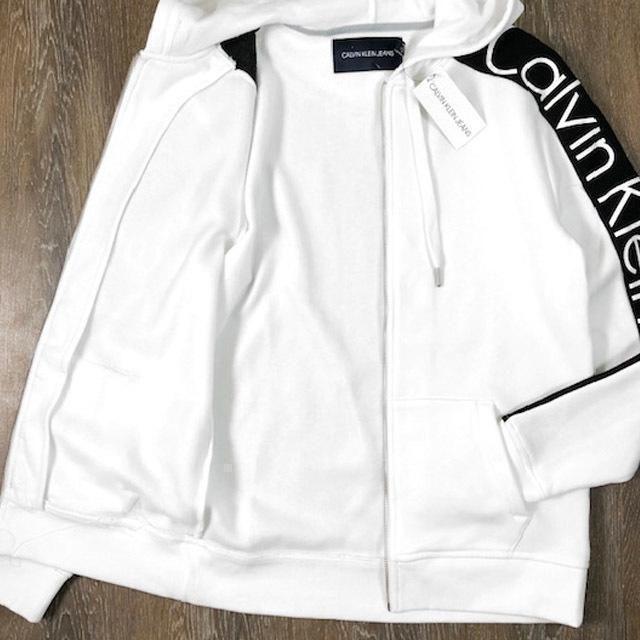 カルバンクライン 袖ロゴ ビッグロゴ フルジップパーカー(XL)白 181214