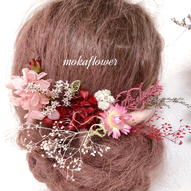 ピンク＆レッド＆ホワイトセット♡ヘッドドレス 髪飾り ハンドメイドのアクセサリー(ヘアアクセサリー)の商品写真