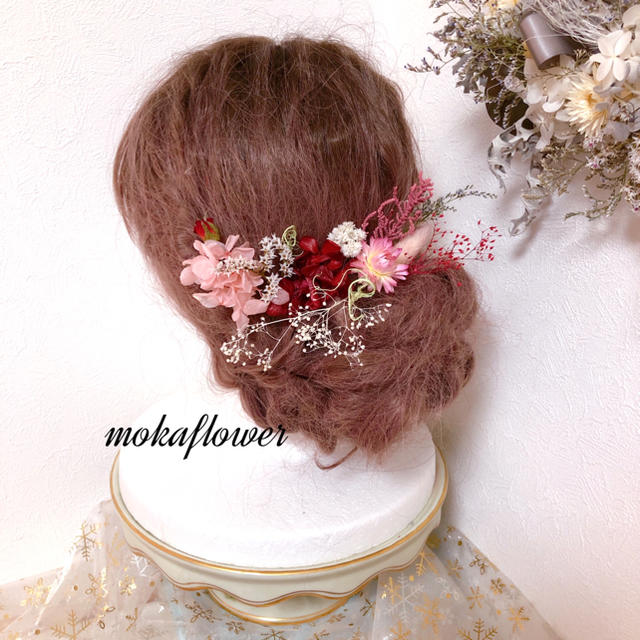 ピンク＆レッド＆ホワイトセット♡ヘッドドレス 髪飾り ハンドメイドのアクセサリー(ヘアアクセサリー)の商品写真