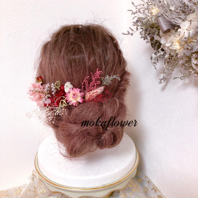 ピンク＆レッド＆ホワイトセット♡ヘッドドレス 髪飾り ハンドメイドのアクセサリー(ヘアアクセサリー)の商品写真