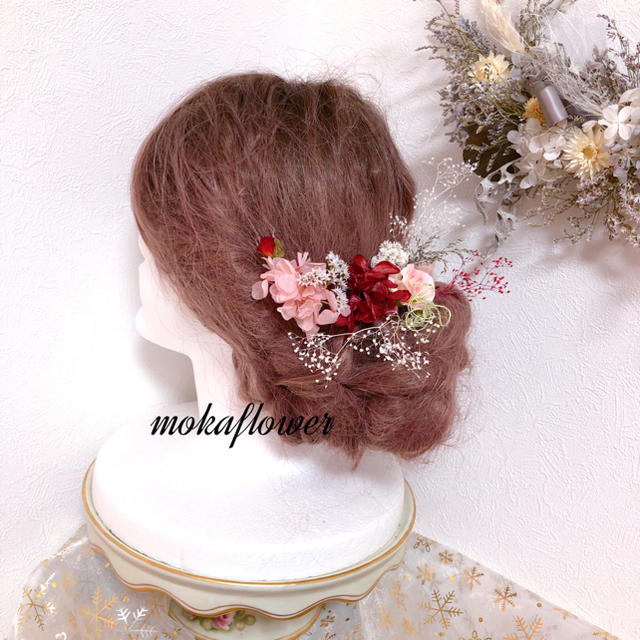 ピンク＆レッド＆ホワイトセット♡ヘッドドレス 髪飾り ハンドメイドのアクセサリー(ヘアアクセサリー)の商品写真