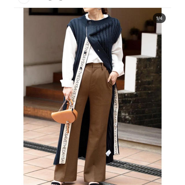 Eimeelaw フリンジニットベスト ネイビー Eimee Law ニット ロングベスト ジレ ネイビー ロゴ