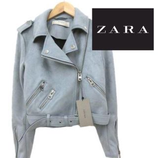 ザラ(ZARA)のザラ スエード調ライダース ジャケット ライトブルー　ZARA サイズM(ライダースジャケット)