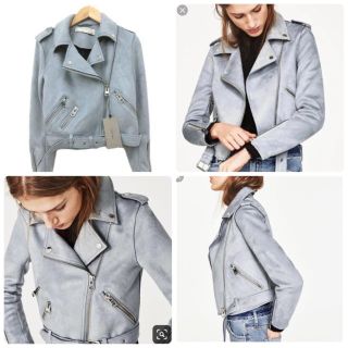 ZARA   ザラ スエード調ライダース ジャケット ライトブルー ZARA