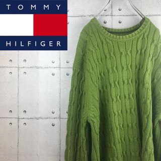 トミーヒルフィガー(TOMMY HILFIGER)の【超ビッグシルエット】トミーヒルフィガー ワンポイント ニット セーター 緑(ニット/セーター)