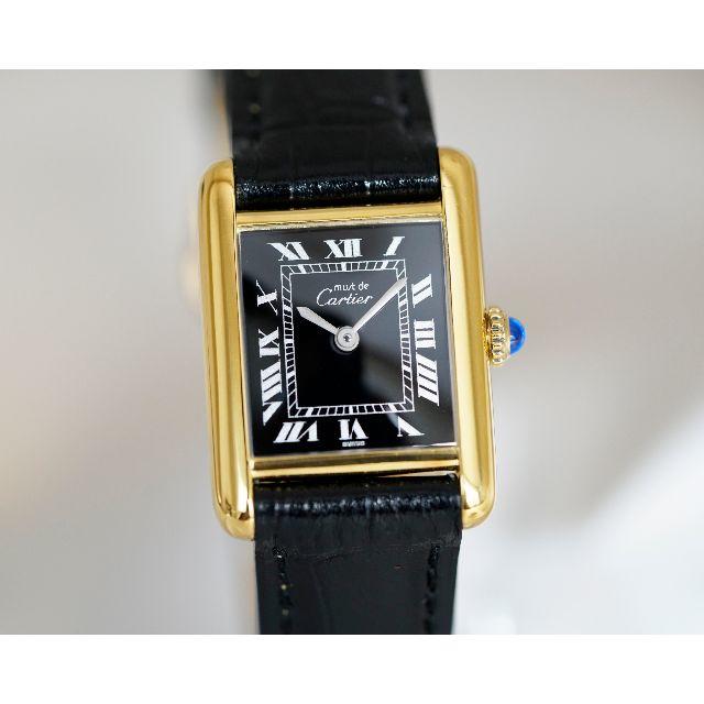 レディース美品 カルティエ マスト タンク ブラック 手巻き SM Cartier