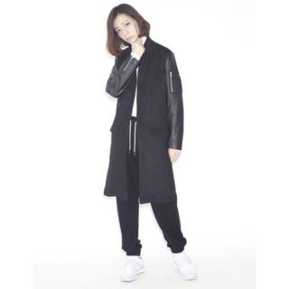 中古美品paradoxカウレザースリーブ切替チェスターコートS