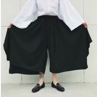 【人気商品！！】袴パンツ L モード系 サルエル ワイドパンツ ブラック(サルエルパンツ)