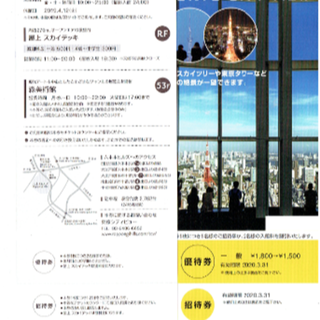 2枚組　東京シティビュー　森美術館　六本木ヒルズ展望台　招待券　入場券　入館券(美術館/博物館)