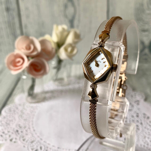 【美品】agete アガット 腕時計 アンティーク調 K10 0.028ct
