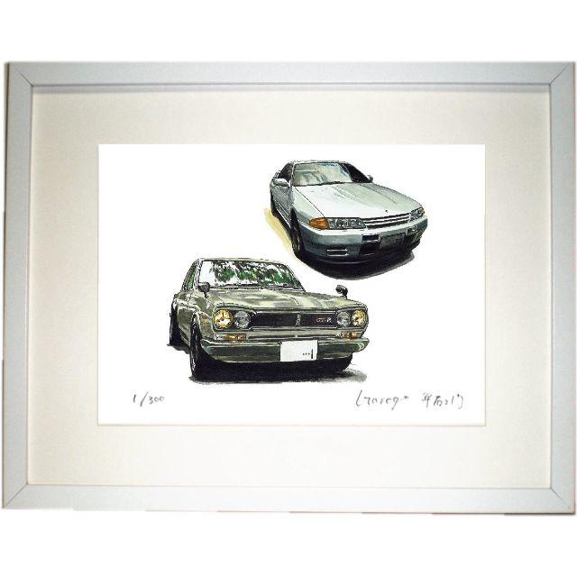 美術品/アンティークNC-893 GT-R R32/ハコスカ限定版画 直筆サイン額装●作家平右ヱ門