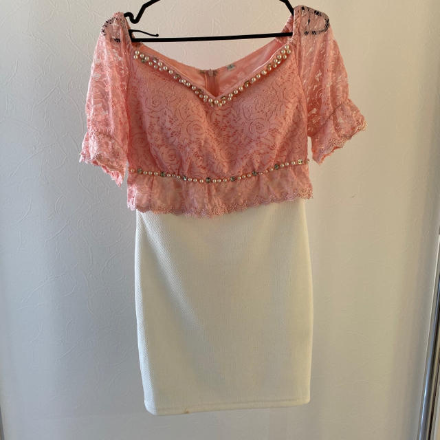dazzy store(デイジーストア)のdazzy store レース五分丈袖付きタイトミニドレス　ピンク×ホワイト レディースのフォーマル/ドレス(ナイトドレス)の商品写真