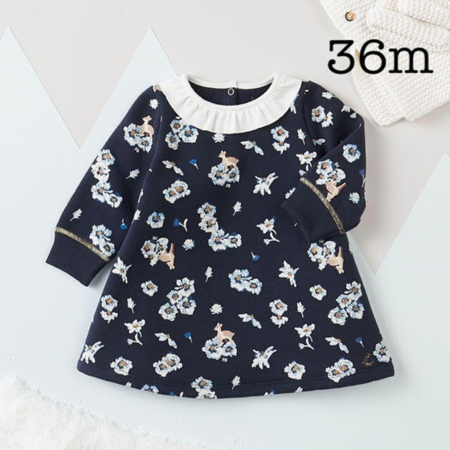 PETIT BATEAU(プチバトー)の2019AW  新品未使用 プチバトー 36mスウェットプリントワンピースバンビ キッズ/ベビー/マタニティのキッズ服女の子用(90cm~)(ワンピース)の商品写真