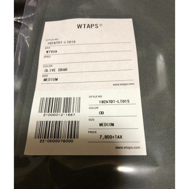 W)taps(ダブルタップス)のWTAPS 19AW WTVUA 長袖Tシャツ  サイズ M   メンズのトップス(Tシャツ/カットソー(七分/長袖))の商品写真