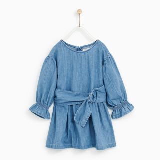 ザラキッズ(ZARA KIDS)のZara Girls ベルト付きデニムワンピース　134cm(ワンピース)