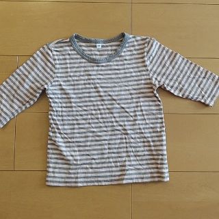 ムジルシリョウヒン(MUJI (無印良品))の無印　七分袖　ボーダー100　ピンク×グレー(Tシャツ/カットソー)