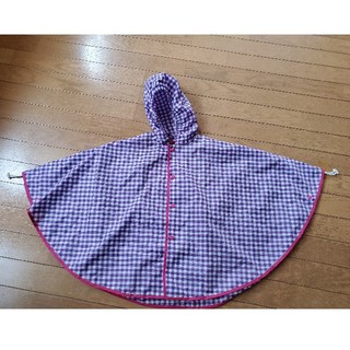 子供服　レインコート　ポンチョ　紫　チェック　90(レインコート)