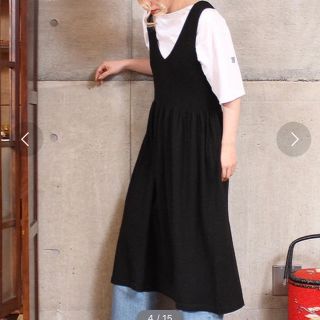 ドットアンドストライプスチャイルドウーマン(Dot&Stripes CHILDWOMAN)のWOOL混 リブギャザーVネック ノースリワンピース(ロングワンピース/マキシワンピース)