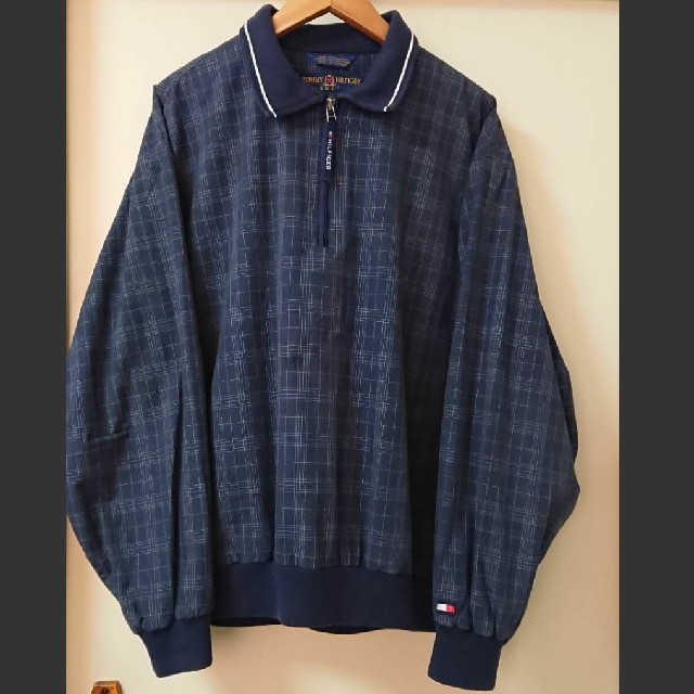 TOMMY HILFIGER(トミーヒルフィガー)の☆US古着ハーフジップ/トミー/チェック/ポリアウター/L メンズのジャケット/アウター(ナイロンジャケット)の商品写真