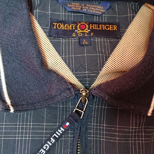 TOMMY HILFIGER(トミーヒルフィガー)の☆US古着ハーフジップ/トミー/チェック/ポリアウター/L メンズのジャケット/アウター(ナイロンジャケット)の商品写真