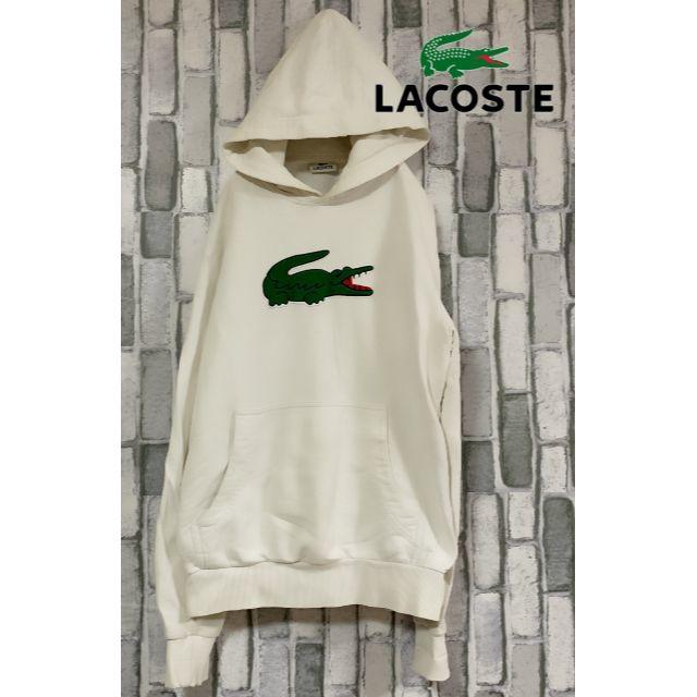 【大人気】ラコステLACOSTE☆ビッグロゴワッペン パーカー白　L