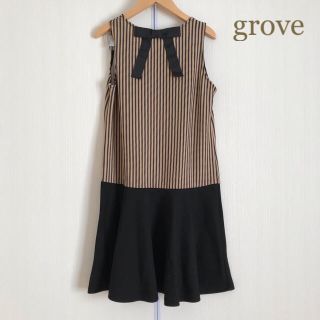 グローブ(grove)のgrove  バックリボンストライプワンピース(ひざ丈ワンピース)