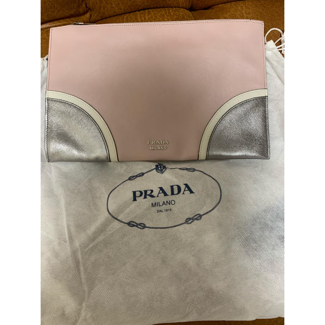 M様専用 PRADA クラッチバッグ ピンク シルバー サフィアーノレザー