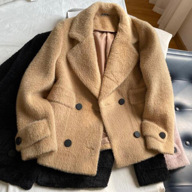 import❁︎エコファー シャギー ダブル ジャケット コート レディースのジャケット/アウター(ブルゾン)の商品写真