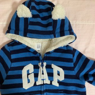 ベビーギャップ(babyGAP)のベビー 裏ボア クマ耳 カバーオール ロンパース つなぎ ボーダー 青 黒 冬(カバーオール)