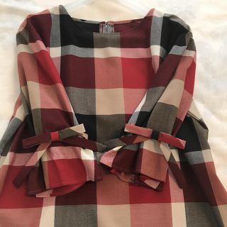 バーバリーブルーレーベル(BURBERRY BLUE LABEL)の美品 人気 ブルーレーベル クレストブリッジ 袖リボン CBチェック ブラウス(シャツ/ブラウス(長袖/七分))