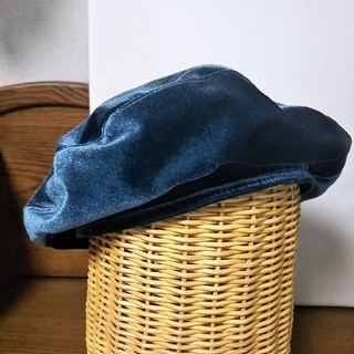 (165) ベレー帽 光沢 ブルー(ハンチング/ベレー帽)