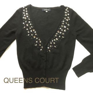 クイーンズコート(QUEENS COURT)の美品 ビジュー カーディガン(カーディガン)