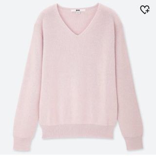 ユニクロ(UNIQLO)の【美品】コットンカシミヤVネックセーター　ピンク(ニット/セーター)