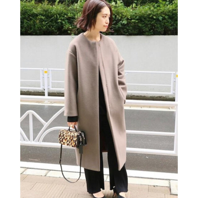 IENA ラムウール ノーカラー ロングコート - ロングコート