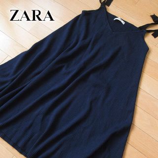 ザラ(ZARA)の美品 (EUR)S ザラ ZARA ニットワンピース ネイビー(ミニワンピース)