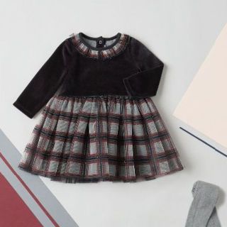 プチバトー(PETIT BATEAU)のかなママ様専用 36m 日本未発売サイズ チェックチュール付きベロアワンピース(ワンピース)