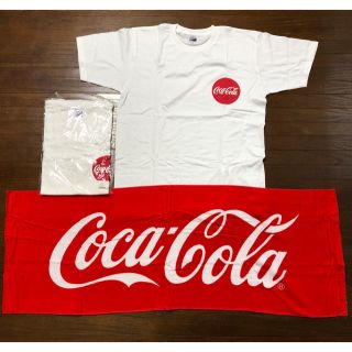 コカコーラ(コカ・コーラ)の非売品 コカコーラ ディスクロゴTシャツ2枚、スペンサーロゴスポーツタオル(Tシャツ/カットソー(半袖/袖なし))