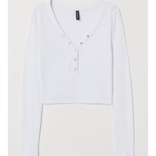 エイチアンドエム(H&M)の新品タグ付き♡H&M リブヘンリーネックtops(カットソー(長袖/七分))