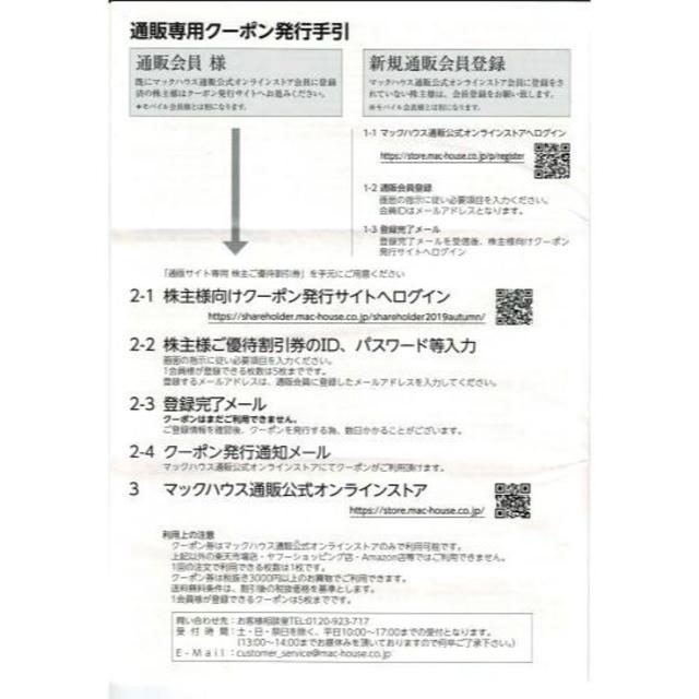 Mac-House(マックハウス)のマックハウス 株主優待券3,000円分セット 2020年8月31日期限 チケットの優待券/割引券(ショッピング)の商品写真